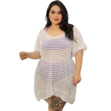 Imagem de Saida de Praia Plus Size Tricot Babados - anna, Branco, Único 48/52