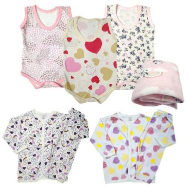 Imagem de Kit Roupa Bebê 8 Peças Conjunto Pijama e Body Regata + Manta - Koala B