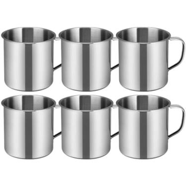 Imagem de 6 peças de aço inoxidável para acampamento, canecas de café, xícara de chá de água de metal com alça de viagem para acampamento, piquenique, casa, jardim de infância, 200 ml