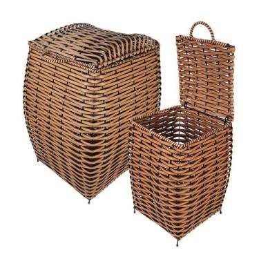 Imagem de 2 Peças Cesto De Roupas E Cesto Lixo Banheiro Junco - Marina Decoraçõe