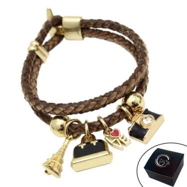 Imagem de Pulseira de Couro Feminina Berloques Paris Bolsa Marrom - Granado Aces