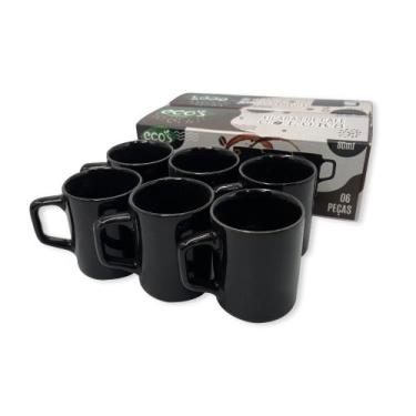 Imagem de Conjunto 6 Xícaras Pequenas Café Cerâmica 80ml - ECOS Houseware, Preta