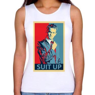 Imagem de Regata Feminina Suit Up Barney Stinson - Foca na Moda, Branco, P