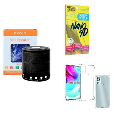 Imagem de Kit Caixa de Som Bluetooth + Capinha Motorola G60 S + Película 9D - AG