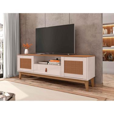 Imagem de Rack Esmeralda 160cm 2 Portas 1 Gaveta para Tv até 60 Polegadas OffWhite com Noce - Rede Móveis
