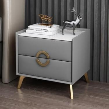 Imagem de Mesa de cabeceira pequena para móveis de quarto, cômoda de madeira para quarto, mesa lateral de café com armazenamento, mesa de cabeceira com 2 gavetas, mesa de cabeceira de madeira maciça, cinza