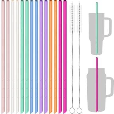 Imagem de NiHome Canudos de silicone de 35,5 cm, pacote com 14 para copos Stanley, comprimento personalizável, ajuste perfeito em garrafas grandes, silicone de grau alimentício sem BPA para bebidas vibrantes,