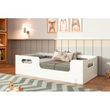 Imagem de Cama Casal Montessoriana Maria100% Mdf C/Grade Lateral P/Colchão 1.88 x 1.38 Cm -Branco