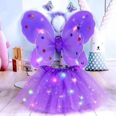 Imagem de Fantasia Infantil de Borboleta com Asa e Saia de Tule Iluminada (Lilas)