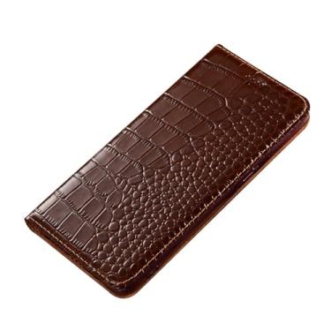 Imagem de HAO RIYLN Capa flip para Samsung Galaxy S25 Ultra/S25 Plus/S25, capa carteira retrô com slot para cartão padrão de crocodilo capa de proteção de couro legítimo, marrom, S25