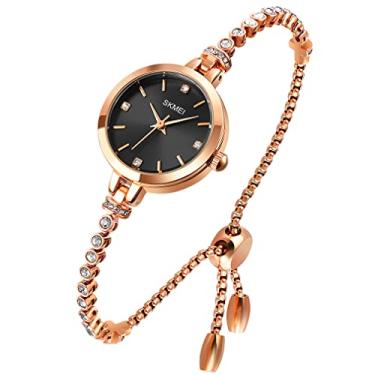 Imagem de SKMEI Relógios femininos pulseira diamante senhoras feminino pequeno ouro rosa moda luxo fino à prova d'água analógico quartzo casual meninas presentes esposa relógio de pulso prata, L1854 preto, moda