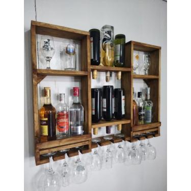 Imagem de Adega Bar de Parede 90x65 em Madeira BA9065 - estilo rustico