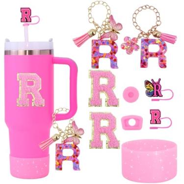 Imagem de Liangang Conjunto de acessórios para copos Pink Stanley Cup 9 peças compatíveis com copos de 850 g e 1134 g, inclui capa de palha, bota, tampa à prova de derramamento, 2 peças de berloque de alça e