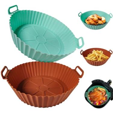 Imagem de Pacote com 2 forros de silicone para fritadeira a ar kookkit, forros de silicone reutilizáveis para 4-6 QT, acessórios de forno de micro-ondas para fritadeira a ar, melhor do que forro de papel