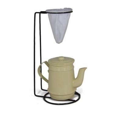 Imagem de Jogo De Café Mini Bule 400 ml Alumínio + Suporte Com Coador - Bege - A
