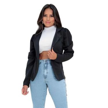 Imagem de Blazer em Alfaiataria Manga Longa Bufante Feminino Social Acinturado E