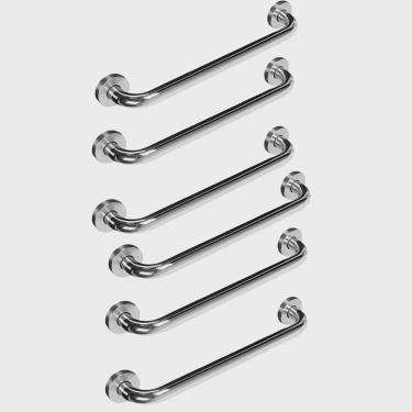 Imagem de Alça Apoio 50Cm Barra Suporte Anti Queda Kit 6 Uni Aço Inox Idoso Gestante Criança Acessibilidade Segurança Box Banheiro Escada Corrimao