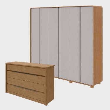 Imagem de Conjunto de Guarda-roupa Casal Loop 6 Portas com Pés e Cômoda 8 Gavetas Urban