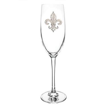Imagem de THE QUEENS' JEWELS Flauta de champanhe com joias Diamond Fleur de Lis, 227 g - Presente exclusivo para mulheres, aniversário, fofo, divertido, não pintado, decorado, brilhante, deslumbrante, strass