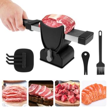 Imagem de Fatiador de carne fresca, cortador manual de cutelo de carne, espessura ajustável de 2 ou 4 mm, pode cortar fatias de carne, tiras, não adequado para carne congelada ou delicatessen, para cozinhar em