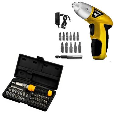 Imagem de Kit Chaves Jogo Catraca 40 Peças + Parafusadeira C/ 11 Bits