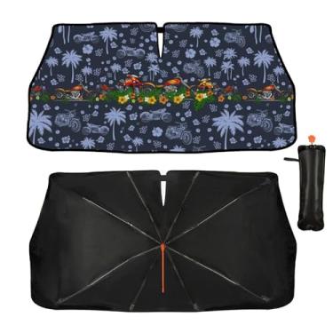 Imagem de Guarda-sol com palmeira havaiana para carro, para-brisa, guarda-sol dobrável, guarda-sol, raios UV, calor, viseira de sol, para-brisa frontal universal, guarda-chuvas para caminhões SUV
