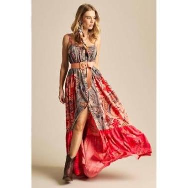 Imagem de Vestido Longo Com Alças Reguláveis Cinza E Rosa Patchwork Yacamim D18-Feminino