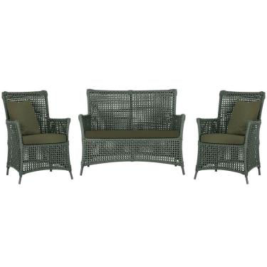 Imagem de Jogo Sofá e 2 Poltronas de Área Igapó Alumínio Pintura Preta Corda Náutica Estofado 13 Trama