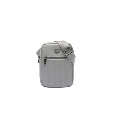 Imagem de Lacoste Bolsa masculina vertical com monograma em relevo, cinza Nomogramme, tamanho único, Nomogramme Cinza, One Size, Bolsa vertical com monograma em relevo