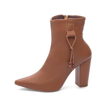 Imagem de EMILY ONINE, Bota Cano Curto Salto Alto Grosso Bico Fino Feminina 9 cm (Caramelo, BR, Adulto, Numérico, 38)