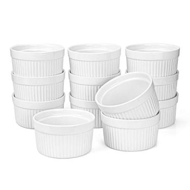 Imagem de Foraineam Conjunto de 12 peças de pratos de suflê de porcelana de 170 g, conjunto de talheres de ramequins brancos para assar, cozinhar, servir e muito mais