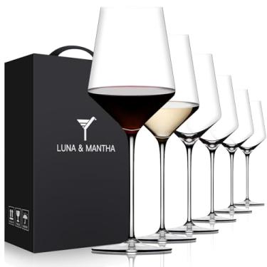 Imagem de Conjunto de 6 taças de vinho tinto de cristal premium sopradas à mão, 440 ml, borda fina, haste longa, para vinho tinto ou branco, uso diário, presente de casamento, aniversário, bodas, dia dos pais