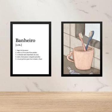 Imagem de Kit 2 Quadros Banheiro Casal - Escovas De Dente 45X34Cm - Quadros On-L