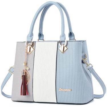 Imagem de SiMYEER Bolsas e bolsas femininas de couro, bolsa de ombro média, bolsa com alça superior para mulheres, 5 - cinza, branco, azul claro, Medium Size