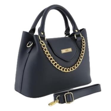 Imagem de Bolsa Feminina Com Alça de Mão e Ombro Reajustável e Com Bolso Externo + Detalhe em Corrente (Preto)