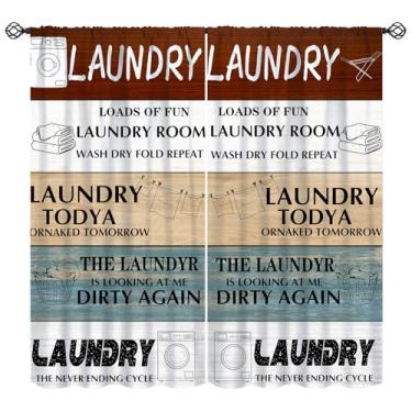 Imagem de Cortinas de lavanderia, cortinas rústicas para lavagem a seco, repetidas, citações, tábuas de fazenda, blackout, cortinas com isolamento térmico, 2 conjuntos de painéis para quarto, sala de estar