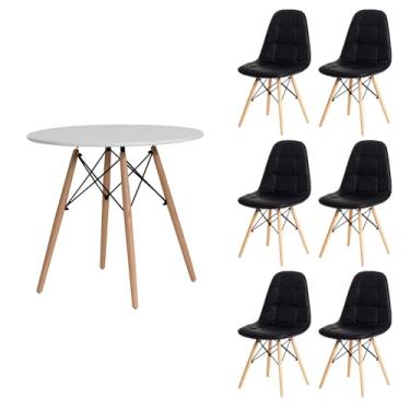 Imagem de Kit 6 Cadeiras Botone Pretas e Mesa Eiffel 110cm para Sala de Jantar ou Escritório Design Moderno