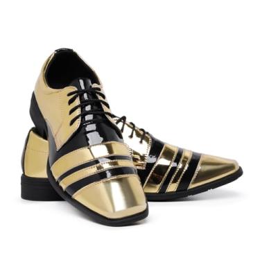 Imagem de Sapato Social Masculino Brilhante Bico Fino com Cadarço 840 (Dourado e Preto, BR, Adulto, Numérico, 38)