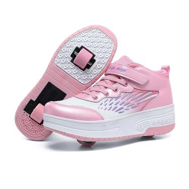 Imagem de Wooowyet Tênis de patins para crianças, meninos, meninas, recarregável, com rodas, moderno, com rodas, rosa, 18