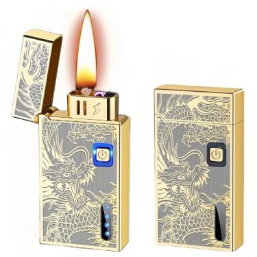 Imagem de NINSI Isqueiro recarregável com querosene inteligente, isqueiro recarregável por USB de plasma de arco duplo, isqueiros 2 em 1 a óleo e elétrico, 5 métodos de ignição, dragão (combustível não