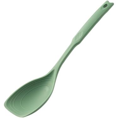 Imagem de Espátula de silicone multifuncional, colher de sopa de silicone multiuso, pá 2 em 1, pá de colher integrada doméstica, 2 colheres (verde)