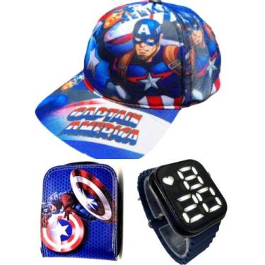 Imagem de Carteira ,boné Capitão América relógio digital smart infantil masculin