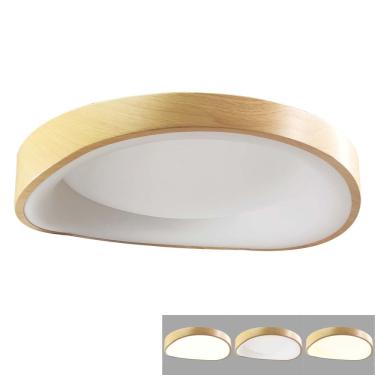 Imagem de Luminaria Plafon Sobrepor Madeira Moderno Led 3 Tons Iluminaçao Sala Quarto Teto Decoraçao Escritorio Empresa Residencial