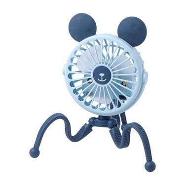 Imagem de FLCPJGV Ventilador de mesa com 3 engrenagens e luz noturna portátil com clipe para cadeiras de rodas, para áreas externas e internas, carro, dormitório, Orelhas Redondas Azuis