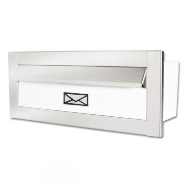 Imagem de Caixa De Correio Carta E Revista Frente Em Inox Polido Brilhante Espelhado Com Tarja Branca