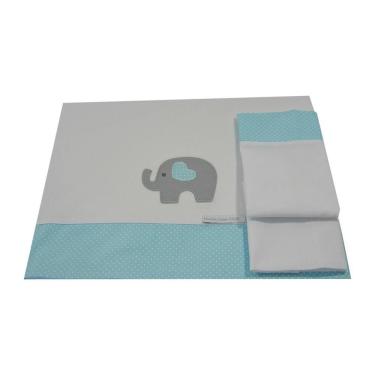 Imagem de Lençol De Mini Berço Elefante Coração Azul