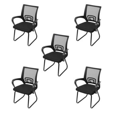 Imagem de Kit 5 Cadeiras Para Escritório Interlocutor Fixa Tela Mesh Tok 3310 Or Design Preto