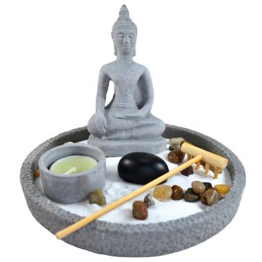 Imagem de Terrário Bandeja Areia Altar Jardim Zen Decorativo Porta Vela Incenso Pedra 16cm