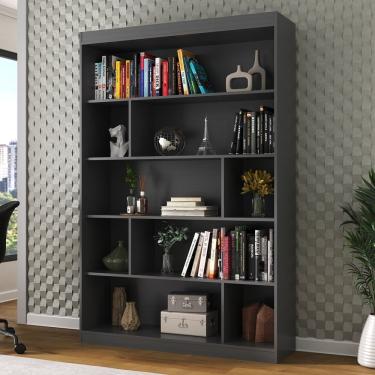 Imagem de Estante Para Livros 4 Prateleiras 9 Nichos Home Office Espresso Móveis Grafite