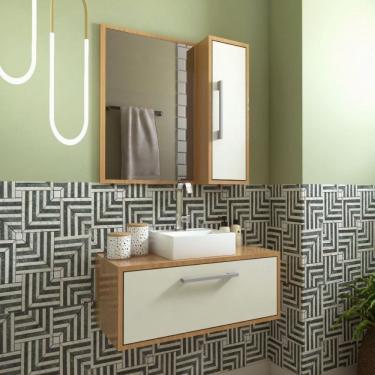 Imagem de Gabinete De Banheiro Suspenso 80cm Alice Com Espelheira 01 Porta Com Cuba Mel/arenas